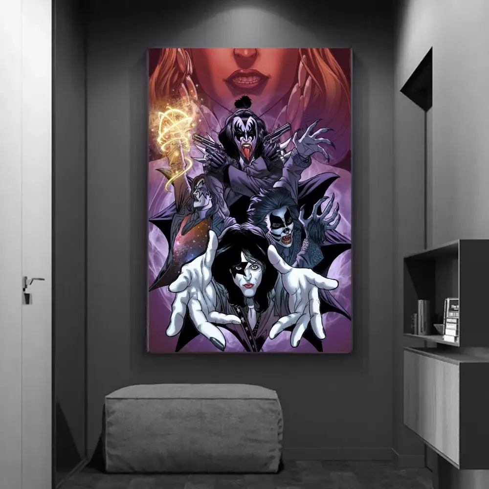 Vintage Heavy Metal Kiss Band Anime Posters Sticky Fancy Wall Sticker for Living Room Bar Decoration Room Wall Decor