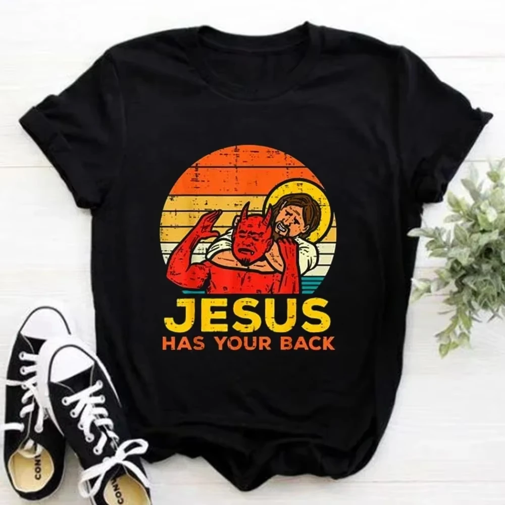 2026Best Selling Fashion Summer Jesus Has Your Back Jiu Jitsu Retro Christian Men Men T Shirts Cotton T Shirt Street Men T-shirt
