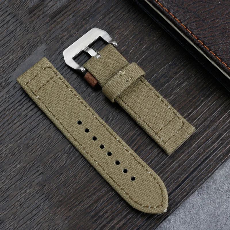 24mm Universal nylon Canvas watch strap army green khaki black men watchband For Panerai Submersible series PAM00961 Luminor 312