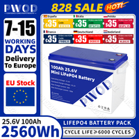 EU Stock 24V PWOD 100AH Lifepo4 Battery 6000 Cycle Lithium Iron Phosphate Battery for Boat/Car/Energy Storage System Grade A