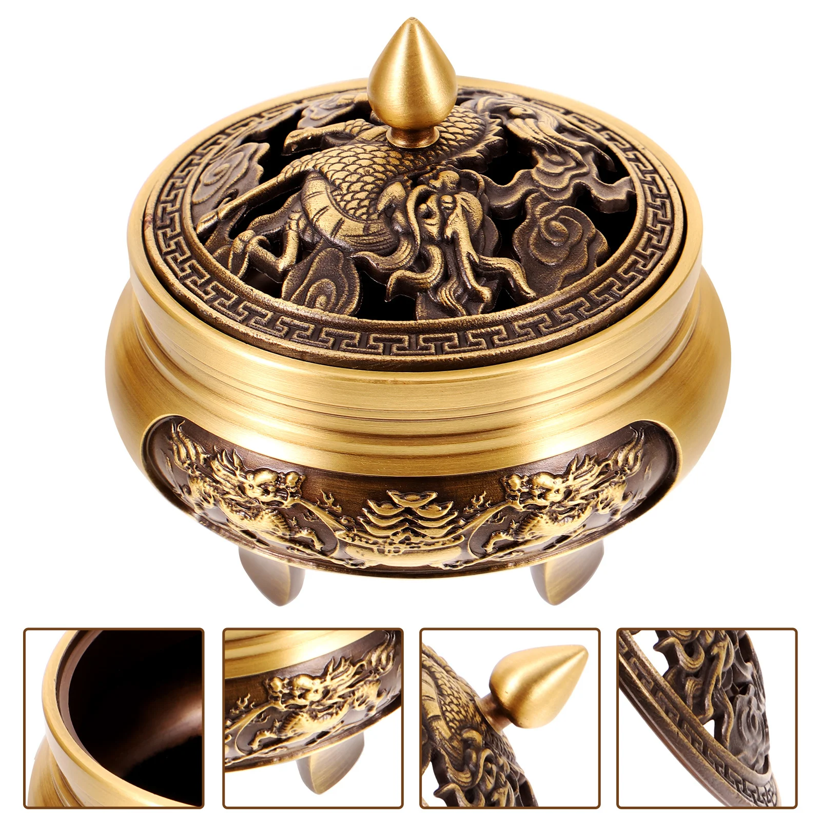 

Incense Burner Chinese Style Carving Aroma Stove With Lid For Home Office Desktop Decor Kylin Brass Censer Small
