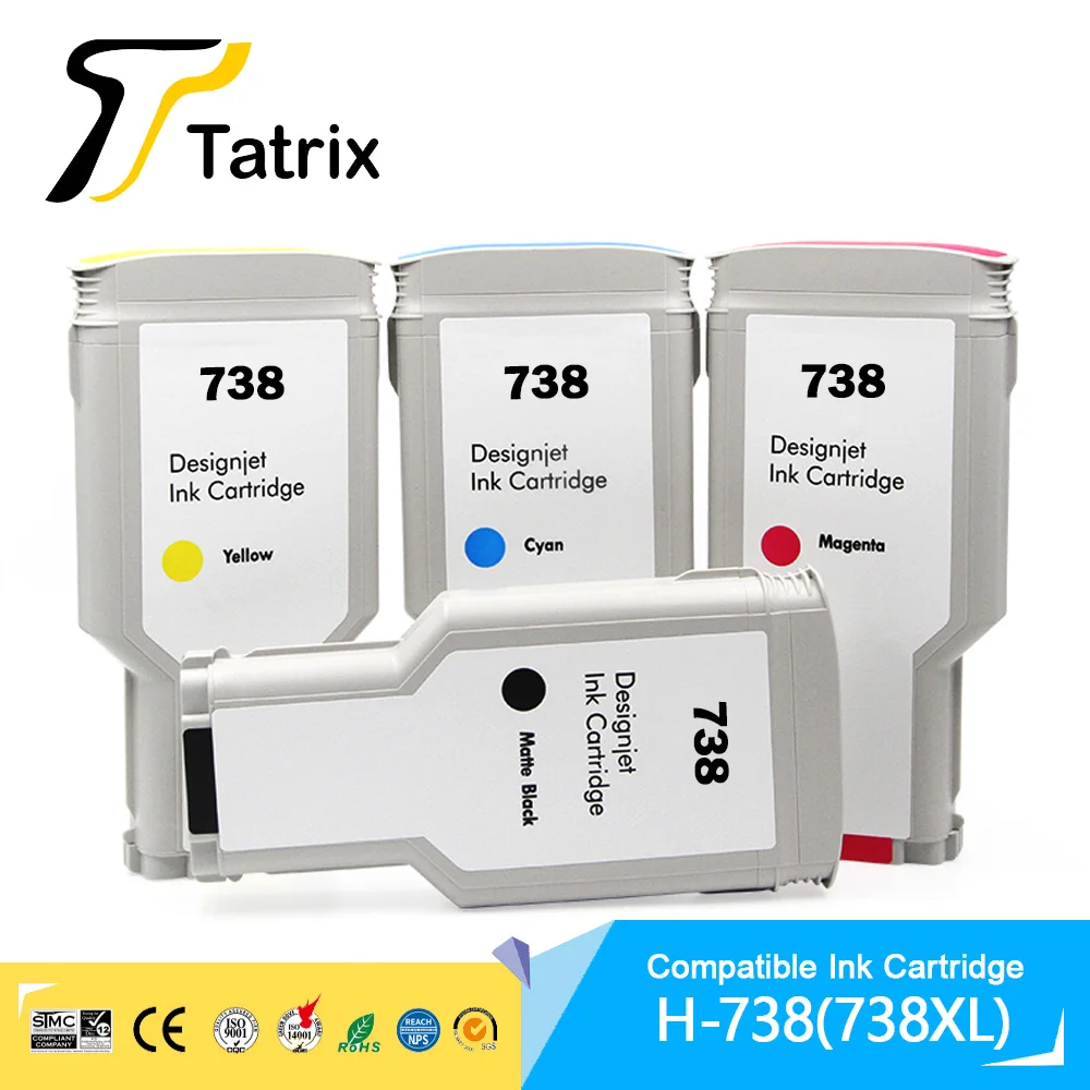 

Tatrix Compatible Ink Cartridge HP738 738 INK 676M6A 676M7A 676M8A 498N8A Premium Color Inkjet HP DesignJet T950 T850 Printer