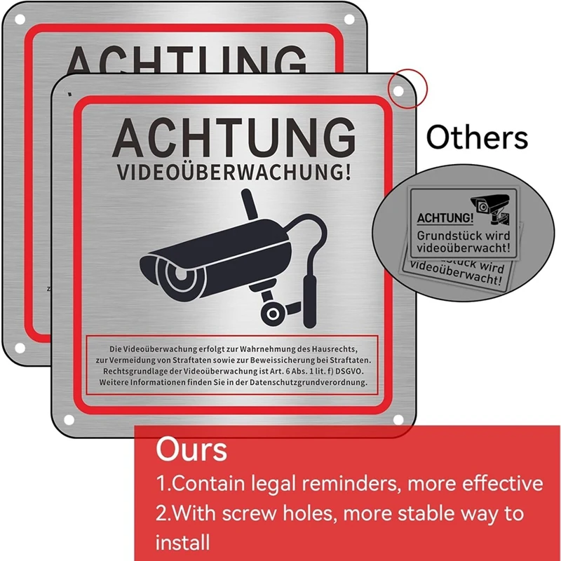 3pack Video Surveillance Sign, Video Surveillance Private Property, 15 X 15 cm Metal Warning Video Surveillance Sign-A75P