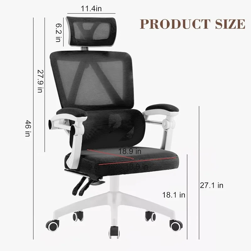 Silla ergonómica de oficina en casa, sillas giratorias de trabajo con ruedas, silla para juegos con respaldo de malla transpirable, silla para juegos con reposacabezas ajustable