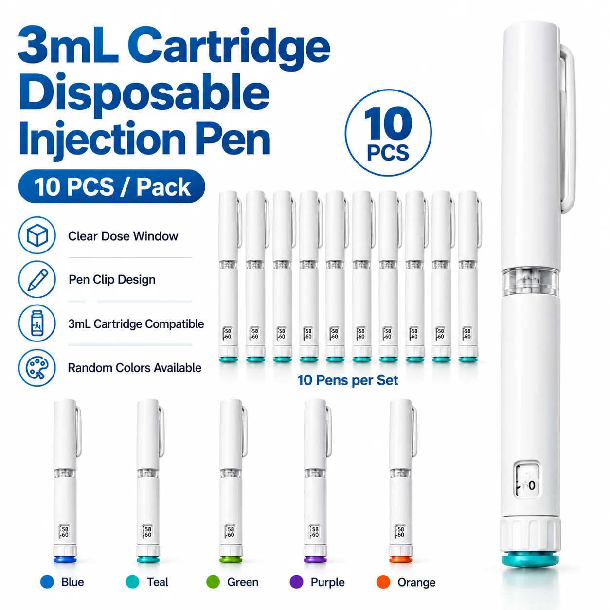 10PCS Magic Pen Disposable Sterile Injection Pens Rotary and Push Type with Adjustable Growth Hormone Dosage 60IU Home Use