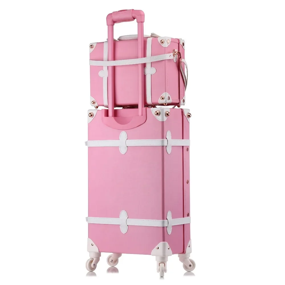 20/24/26 Inch Rolling Luggage Set Women Suitcase on Wheels PU Leather Pink Fashion Retro Trolley Cabin Suitcase with Wheel Girls