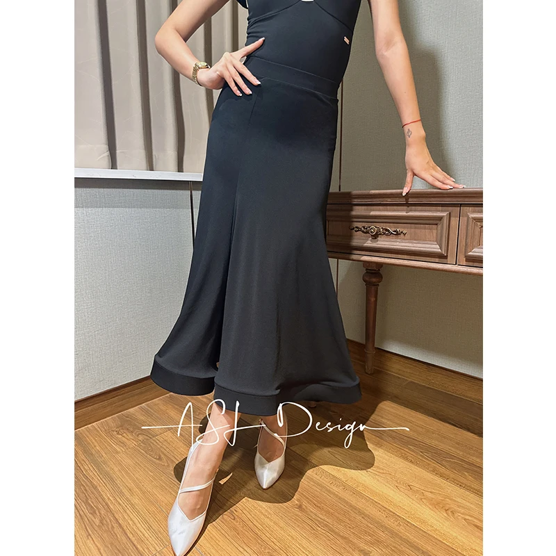 

Black Ballroom Dance Skirt Women Adult Fishbone Long Skirt Latin Dance Practice Clothes Waltz Dance Clothing Prom Wear BL15883