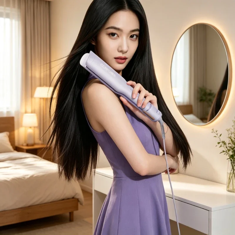 Infrared Hair Straightener Curler Negative Ion Flat Iron Red Light Styling Tool for Bangs Waves Home Salon White Use 헤어 고데기
