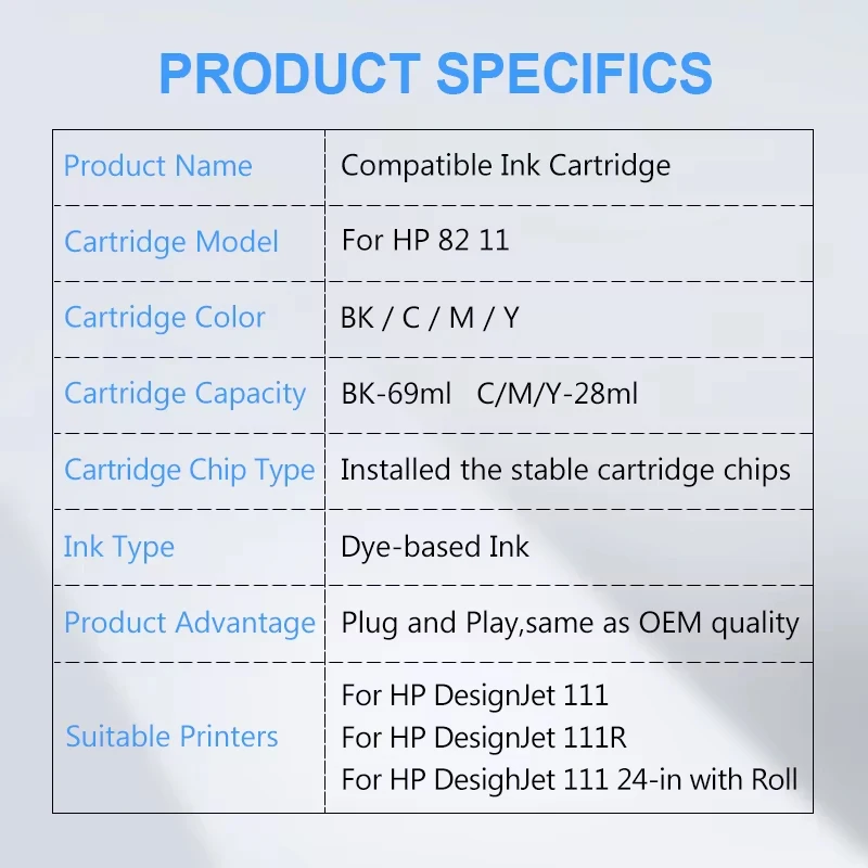 Third-Party For HP 11 82 Compatible Ink Cartridge Chips For HP DesignJet 111 111R Printer C4836A C4837A C4838A Ink Cartridge