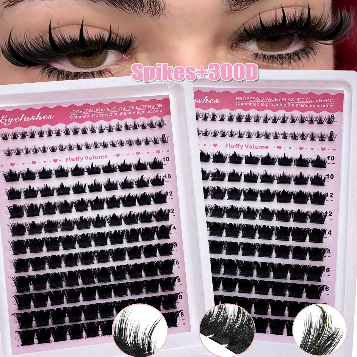 UMIRYAO Spikes+300D+Lower Eyelashes 3 IN 1 Wimpernbüschel, lange 6–18 mm lange Wimpern, D/DD136 Stück, Wimpernbüschel, einzelne Wimpern