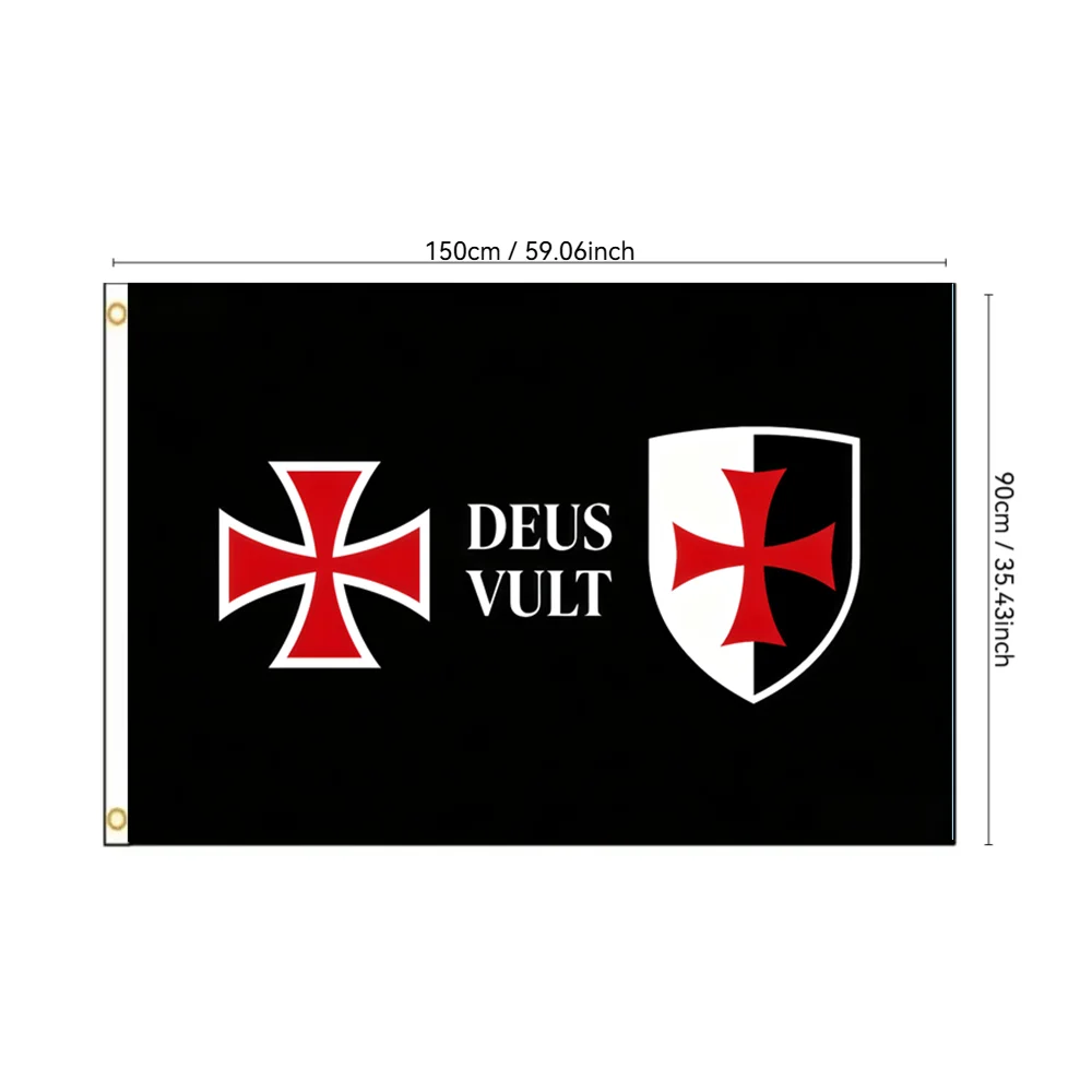 

Knights Templar Crusader Deus Vult Flag with Red Cross & Shield 2x3ft 3x5ft Polyester for Indoor Outdoor Historical Decoration