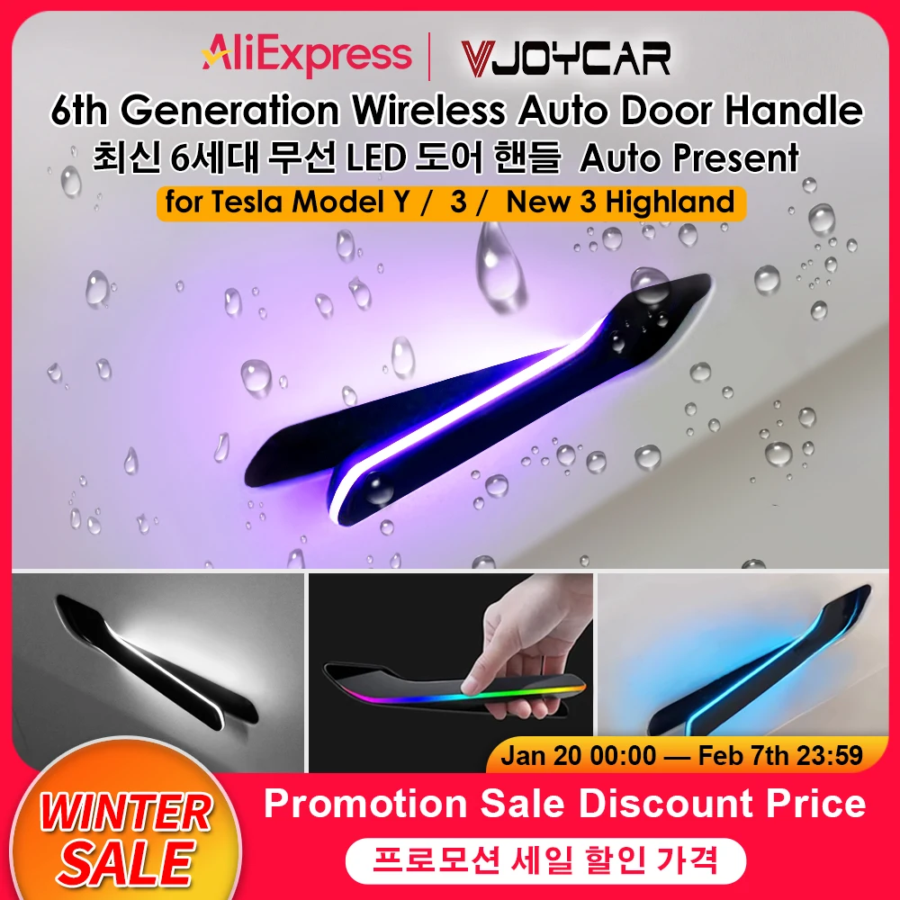 2024 Newest 6th Generation Wireless Auto Door Handle for Tesla Model Y 3 / 3 Highland Colorful LED Lights 4-Door Handlebar