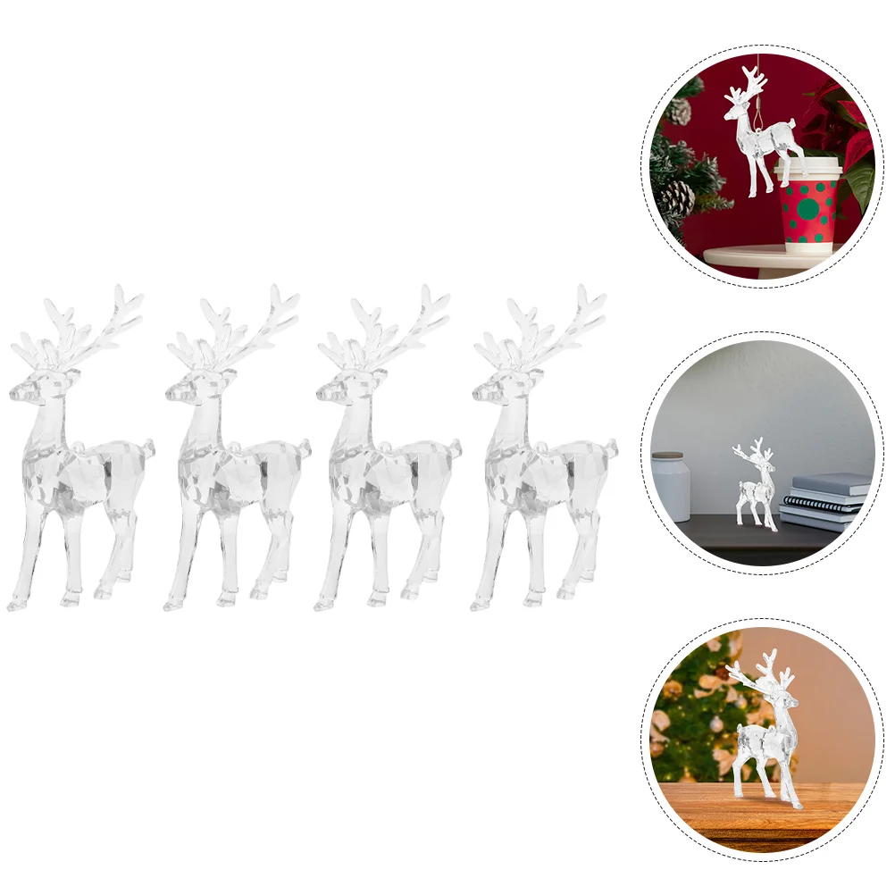 

4 Pcs Christmas Decorations Transparent Reindeer Table Halloween Elk Statue Vacation