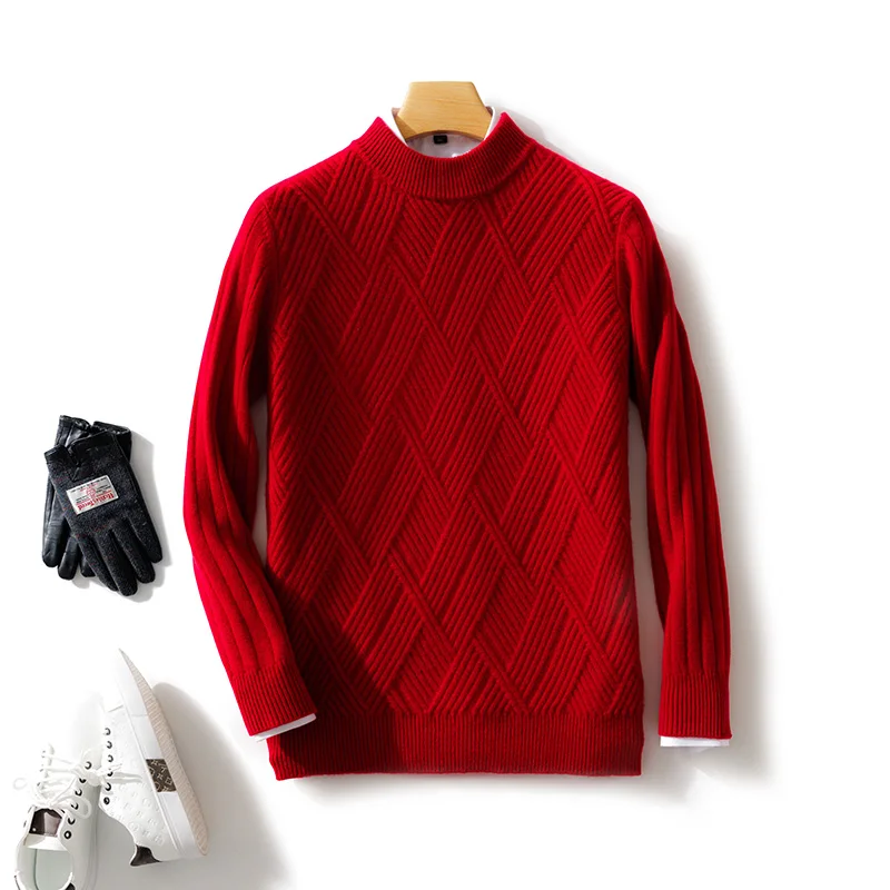 New Men\'s O-neck Diagonal Stripe Pullover 100% Pure Cashmere Wool Soft Sweater Autumn Winter Casual Thick Basis Large Size Top