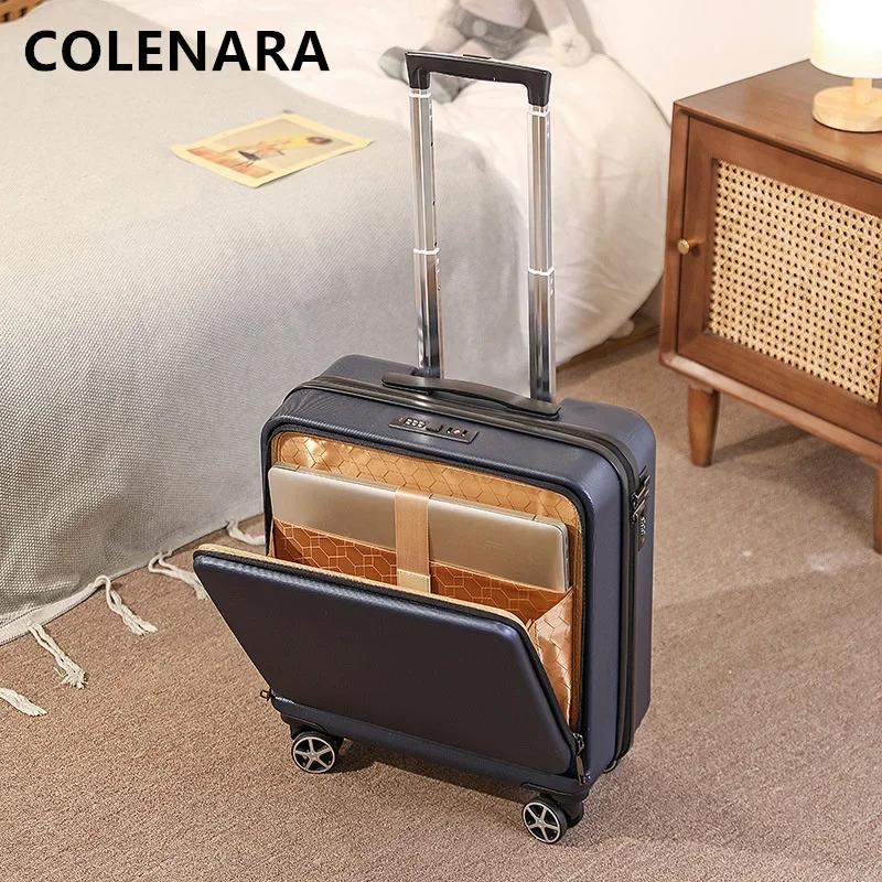 COLENARA Cabin Suitcase Men's Front Opening Laptop Business Trolley Case 18 Inch Women's Small Boarding Box Carry-on Luggage