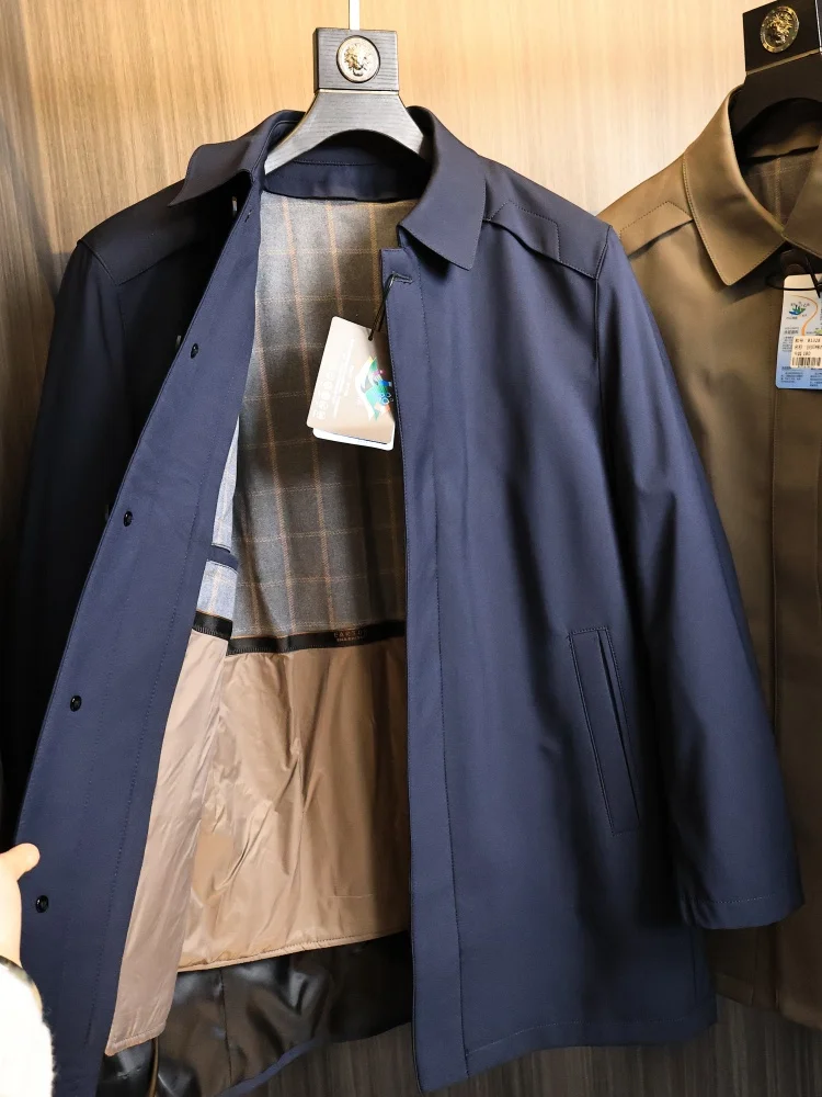 

Luxury Series Men's Pure Color Midi Length Busin Jaet Sli Autumn Winter Flip Collar Coat Faionable Urban Youth