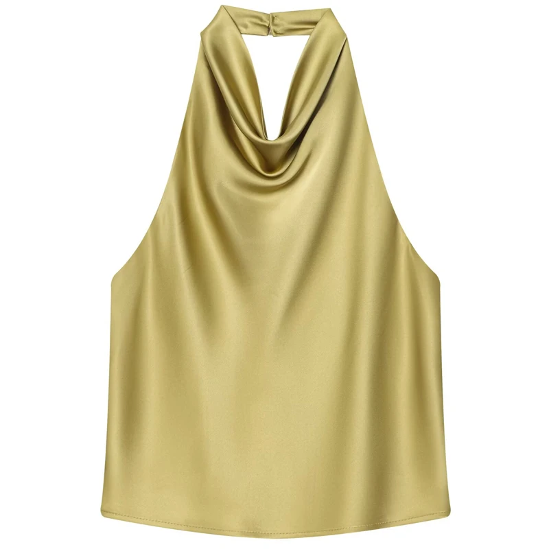 HXAO Top Vrouwen Halter Satijn Vrouwen Tops Backless Corset Top Vest Geel Roze Zwart Zomer Elegante Sexy Tops Tank Vestidos