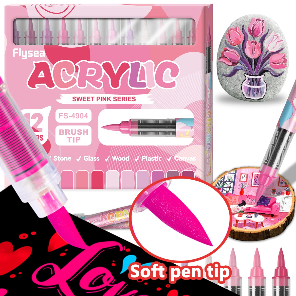 

12Colors Acrylic Paint Markers Brush Tip Direct-Liquid Ink Control System Professional-Grade Paint Pen for Any Surface DIY Craft