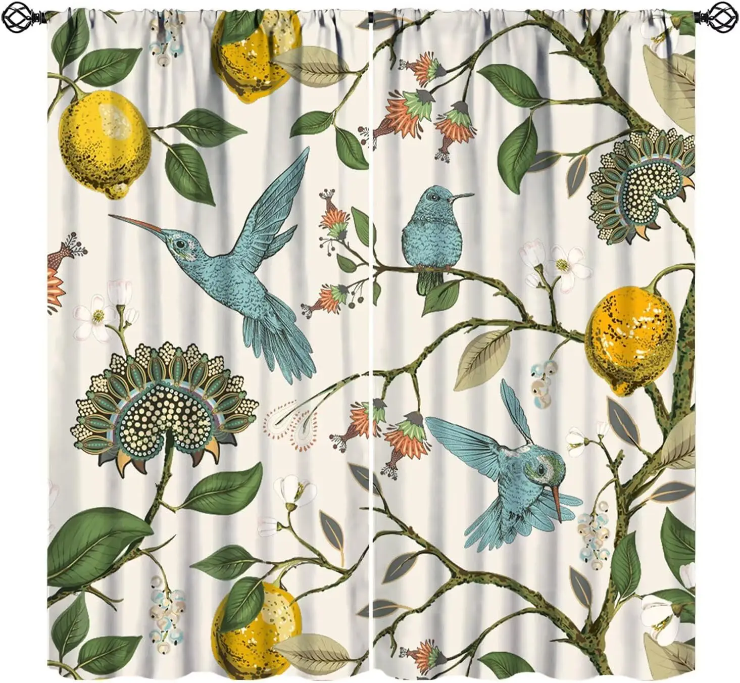Hummingbird Lemon Print Curtains for Living Room Bedroom Window Decoration Vintage Home Textile