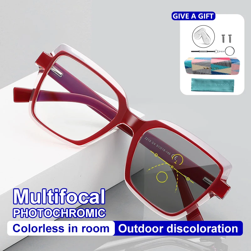 

VICKI Square Progressive Multifocal Fashion Personalized Reading Glasses Women's Customizable Prescription Photochromic PFD2215