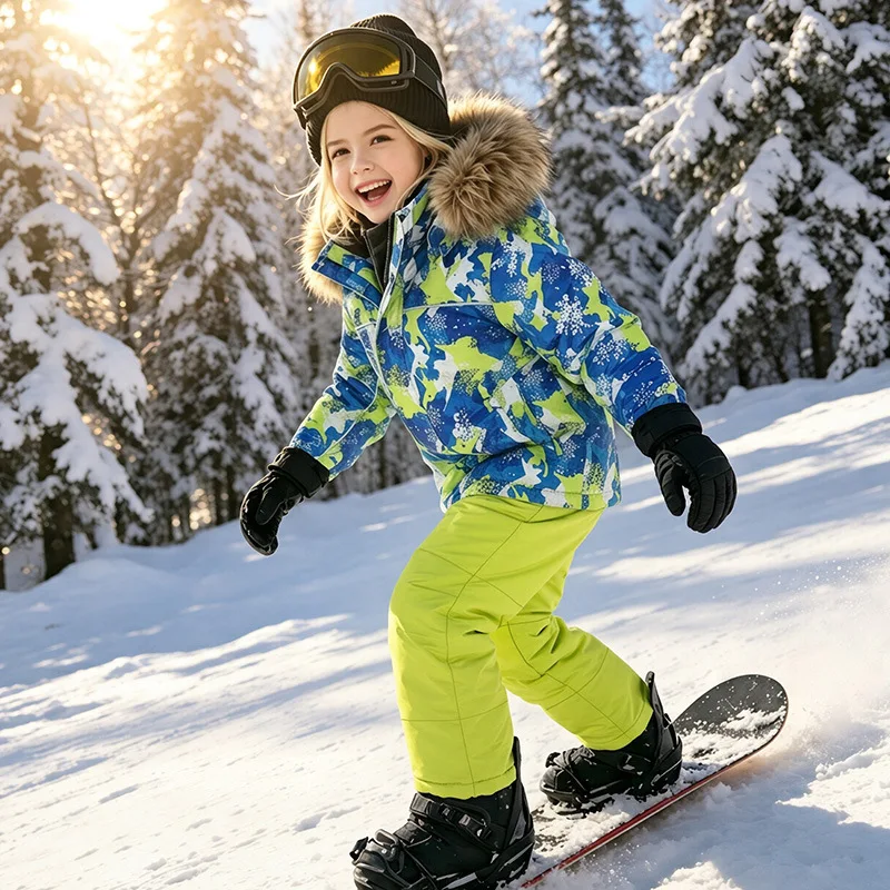 2026 Winter Children's Down Jacket Set Overalls Thickened Boys and Girls 1-5 Years Warm Down Two-piece Set Toddler Ski Suit