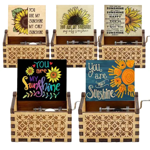 You Are My Sunshine Music Box, Wooden Carving Color Printing Hand Crank Music Box, Birthday Presents, Valentine's Day Gifts