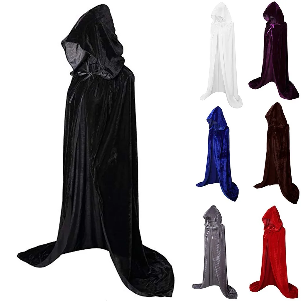 Capuche Everak Cosplay pour adultes, longue cape médiévale, robe de sorcière Wicca, reconstitution de robe dissimulée, fête d'Halloween, femmes et hommes