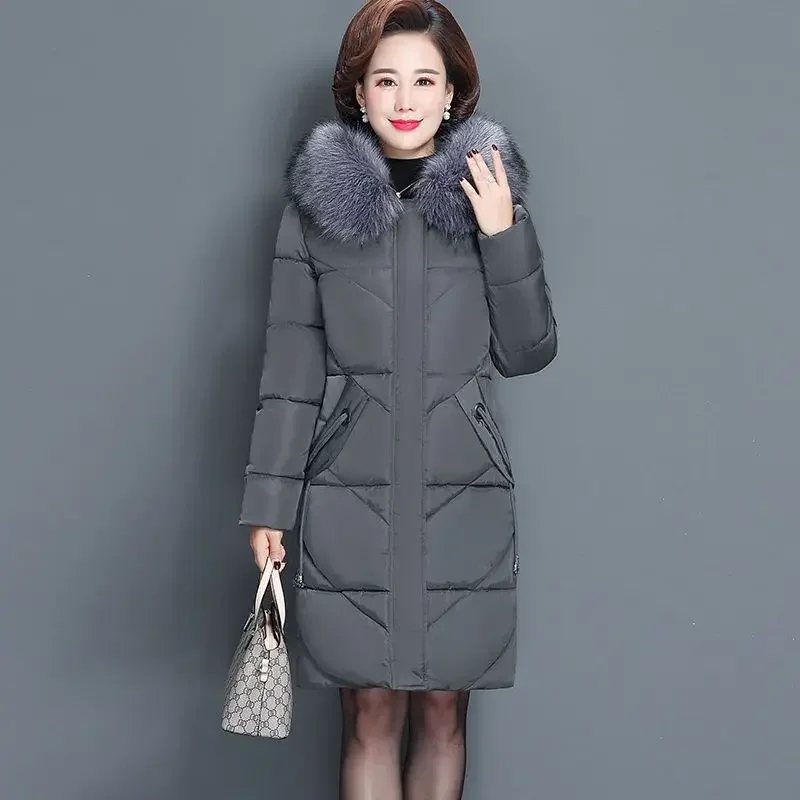 Size 6XL Mother Winter Coat With Fur Collar Elderly Cotton Padded Jacket Women\'s Thicken Down puffer Jacket Hooded parka clothes