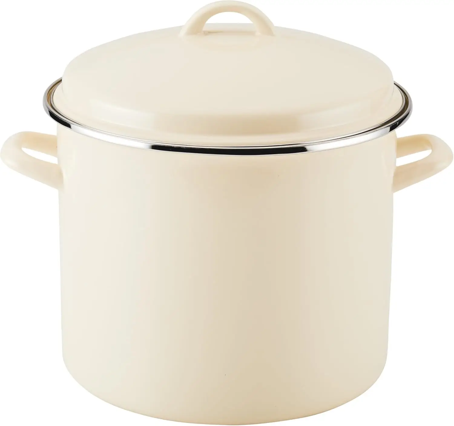 

Induction-Safe Enamel Steel Stockpot with Lid, 12 Quart Capacity, Almond Cream Color for Home Cooking