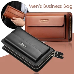 Pochette longue vintage pour hommes, double fermeture éclair, grande capacité, fentes multi-cartes, porte-passeport, portefeuille d'affaires, marque de mode