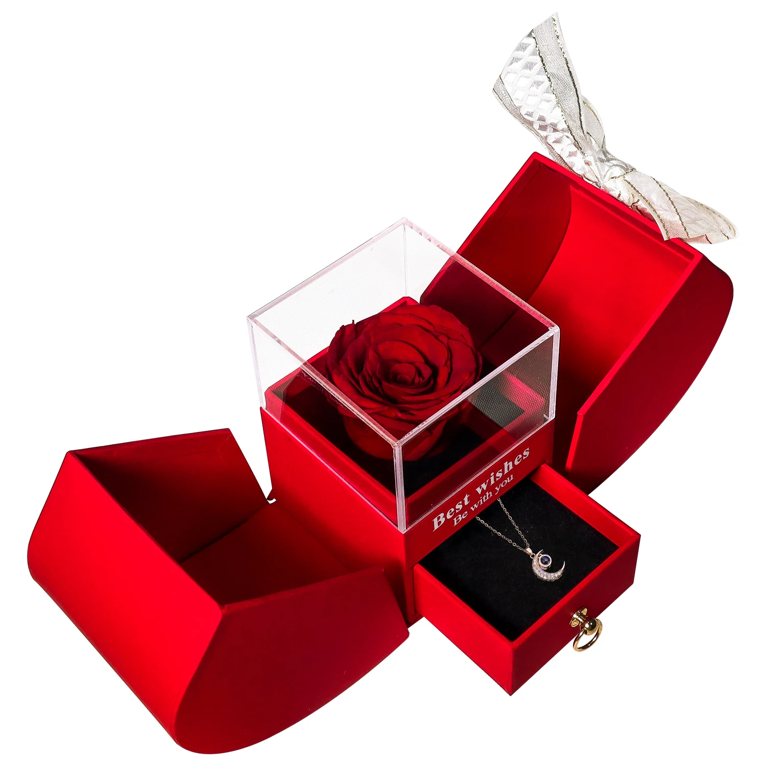 

Soap Rose Apple-shaped Gift Box with Necklace Set Birthday Jewelry Box Eternal Flower for Wedding Party Mother Valentine's Day