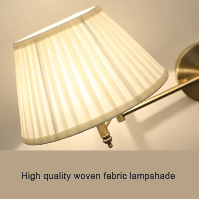 American Telescopic Wall Lamp Fabric Iron Folding Rocker Arm Lamp Creative Bedroom Bedside Lamp Study Reading Lighting