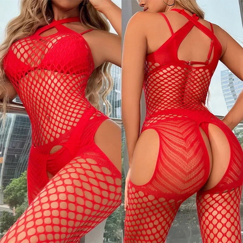 Hot Sexy Fishnet Bodysuit Women Crotchless Babydolls Tights Lingerie Full Bodystockings Erotic Mesh Clothes Nightclubs Sex Set