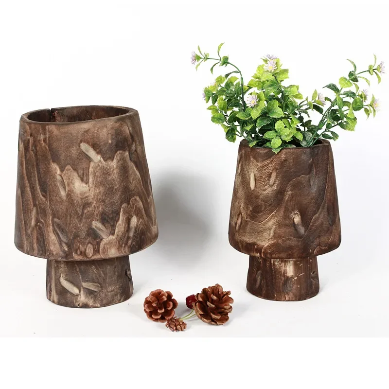 Handmade Solid Wood Vase Flower Pot Bucket for Dried Flowers Arrangement Home Decoration Utensil Factory Direct Sale
