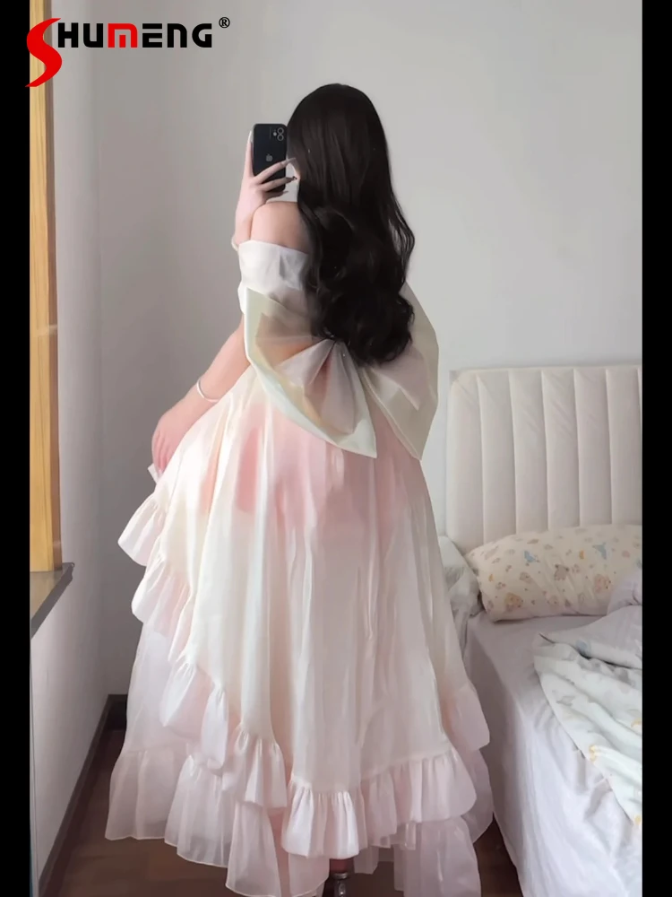 Zoete Verjaardagsfeestje Roze Jurk 2025, Nieuwe Meisje Vrouwen Slim Fit Grote Boog Staart Baljurk Jurk Dames Y2K Prinses Jurk Zomer