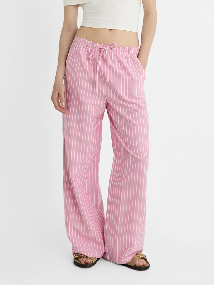 Pantaloni lunghi con stampa a righe Casual Oversize da donna estivi pantaloni dritti larghi con coulisse in vita elastica con tasche Streetwear