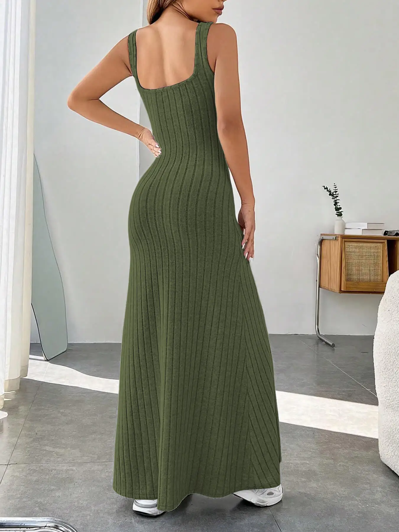 2024 Spring and Summer New European and American Solid Color Pit Strip Grinding Strap Casual Style Hoodie Long Dress Women's Sty