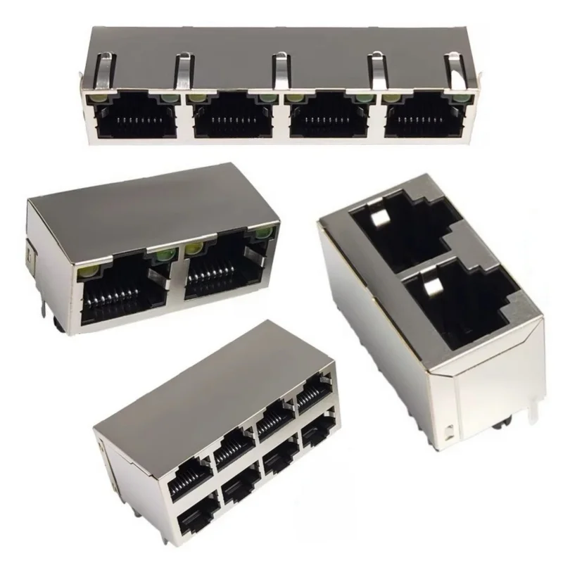 5pcs RJ45 Telephone Jack Network Interface Internet Connector 8pin Female Socket LED With Shielded Double-Layer 2/4/8-Port