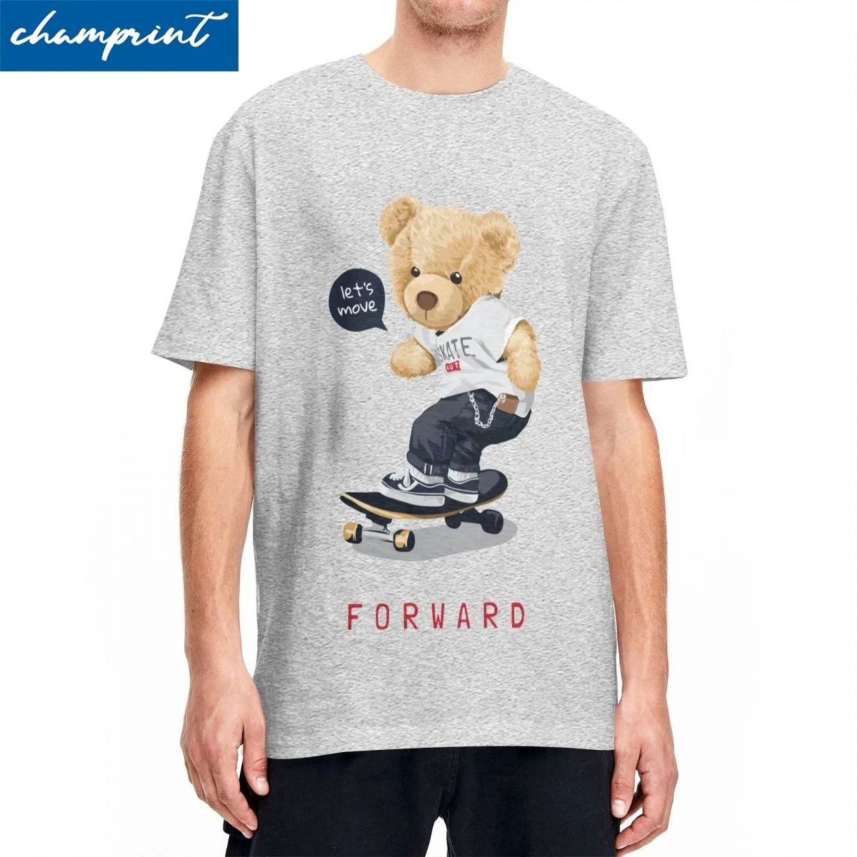 Funny Cute Skate Time T-Shirt Men's O-neck Short Sleeve Tops Skateboarding Teddy Bear Punk 100%Cotton Clothes