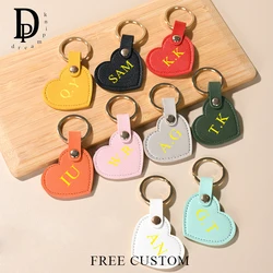 Custom Letters Heart Key Ring PU Leather Engrave Initials Tag Fashion Cute Business Label Key Chain Luxury Creative Wedding Gift