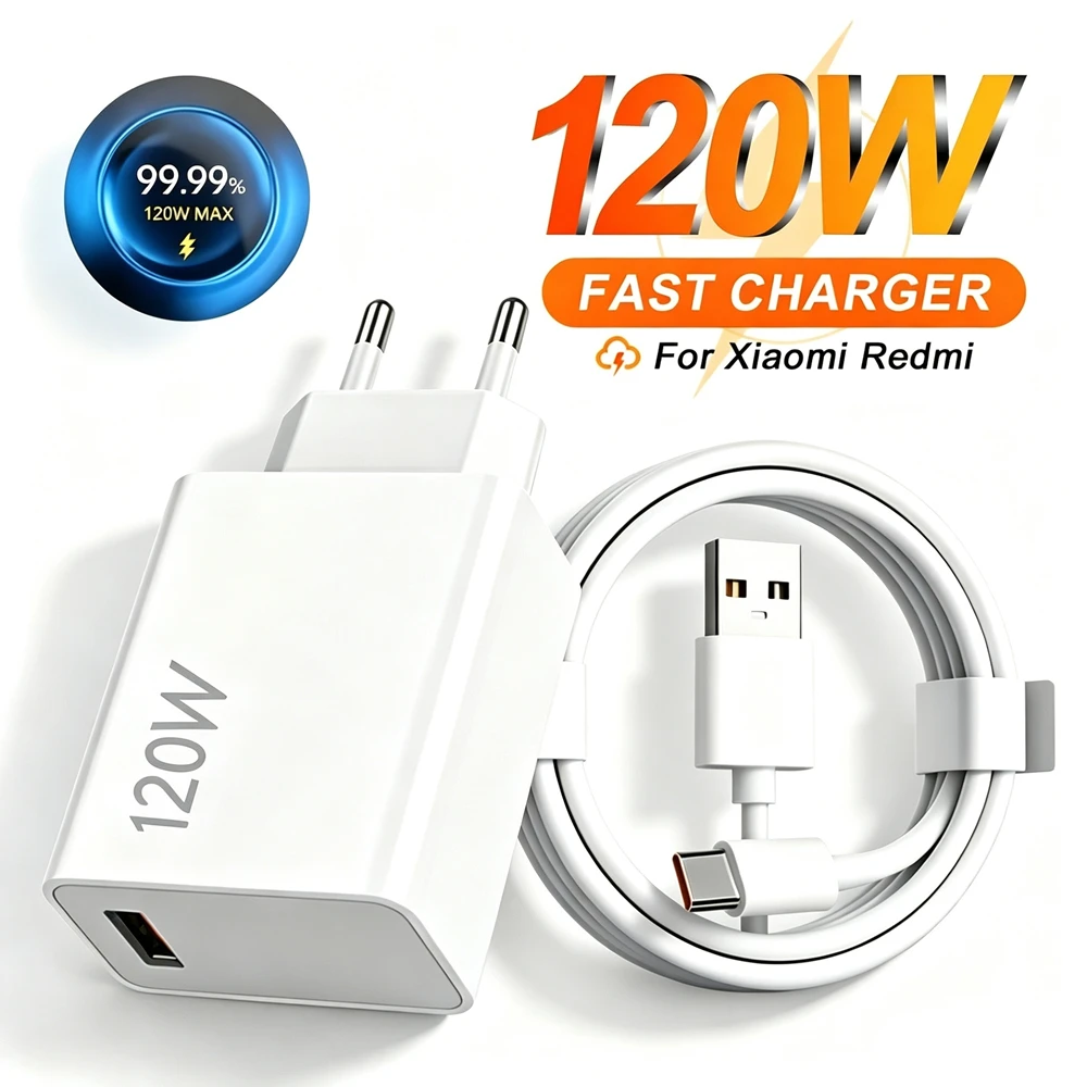 120W 6A Super Fast Charger For Xiaomi 15 14 13 Ultra 12 11 Redmi Note 14 13 Pro POCO F6 F5 X6 X5 Quick Charging USB Type C Cable