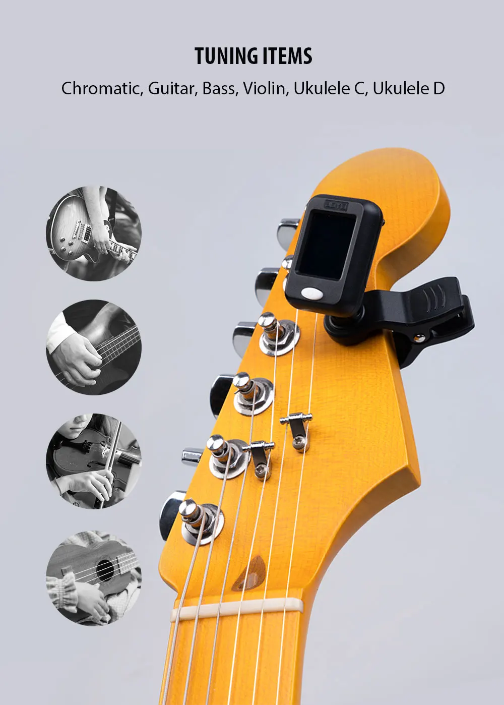JOYO JT-09 Guitar Tuner Clip-on Digital Electronic Tuner for Acoustic Guitar Bass Violin Ukulele Guitar Parts & Accessories