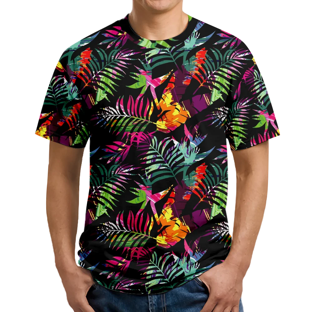 Mens Hawaiian T-shirt Tropic Floral Palm Leaf Graphic T Shirt For Men Clothing Casual 3D Print Plant T-shirt Women Short Sleeve