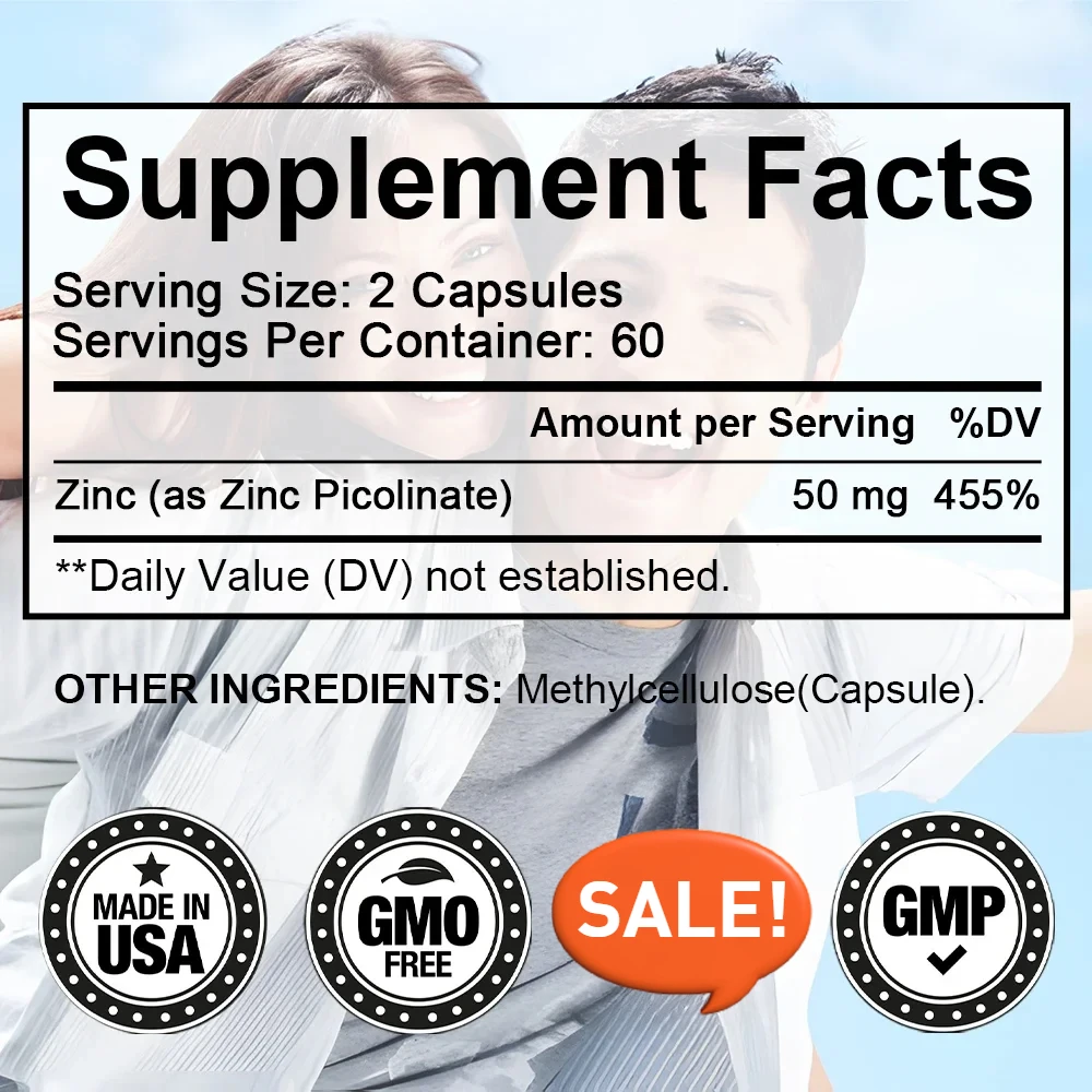 Zinc Capsules 50 Mg - Natural Antioxidant, Immune, Hair, Nails & Skin Support Supplement, Unisex