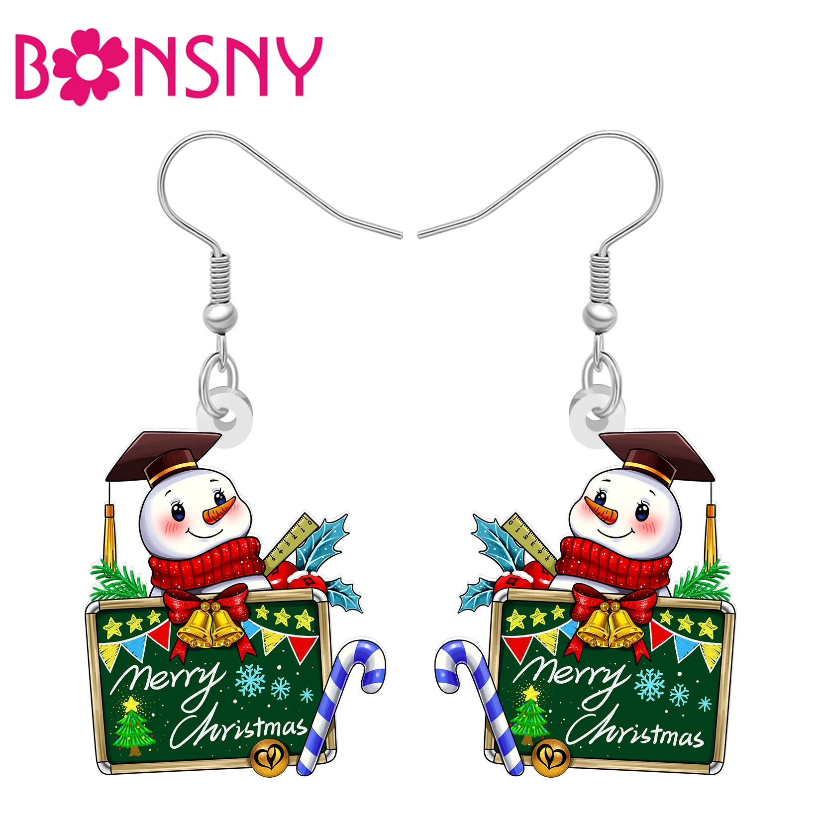 BONSNY Acrylic Merry Christmas Snowman Earrings Cute Snowball Doll Dangle Xmas Jewelry Appreciation Gifts For Women Teacher Mom