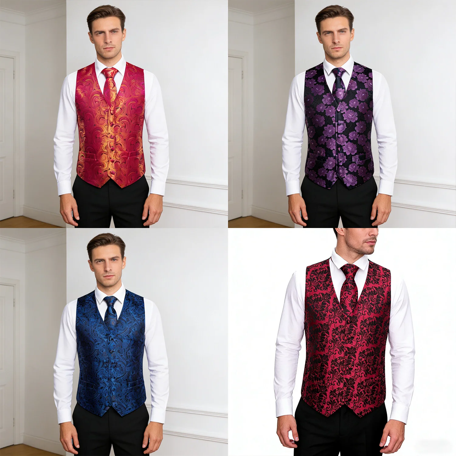 

Мужской комплект: жилет и галстук – жилет и галстук с узором пейсли/цветочным принтом премиум-класса для свадеб, деловых и праздничных мероприятий