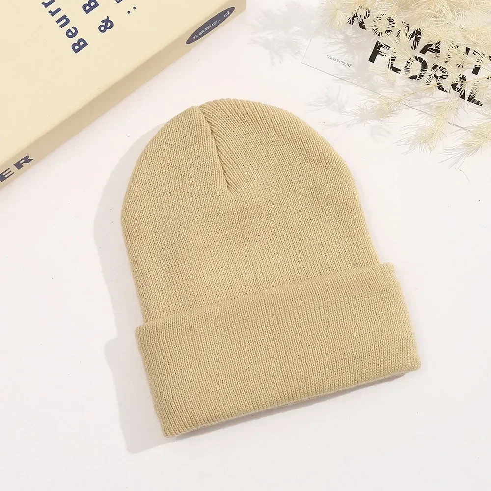 0-3Y Newborn Warm Crochet Hat Winter Knitted Beanie for Baby Knit Gorros Acrylic Wool Hat Candy Color Fold Brim Skullcap Ski Hat