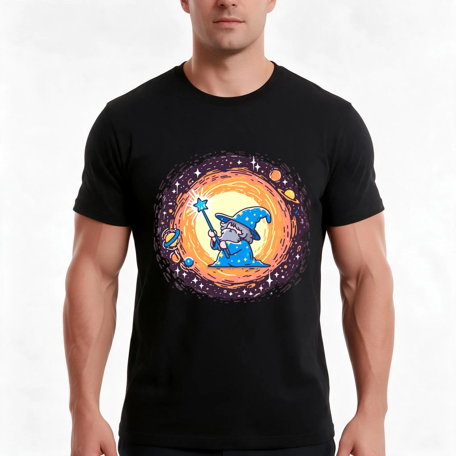 Galactic Gateway: Doodle of a Wizard's Portal T-Shirt Summer Casual Cotton Tee Oversized Streetwear Tops Unisex Men Women