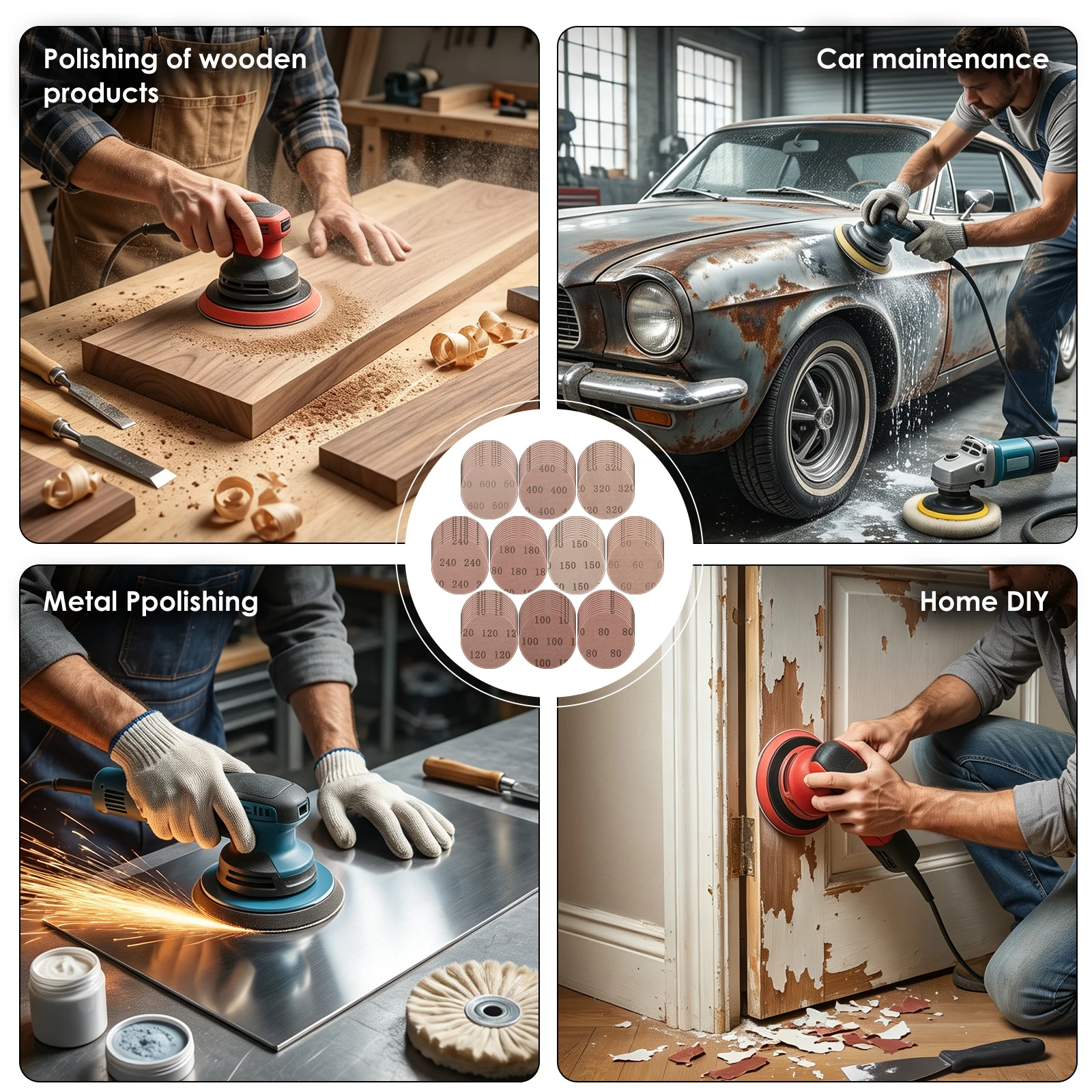 100Pcs 5 Inch 125mm Mesh Sanding Discs Dust Free Hook and Loop Abrasive Sandpaper 60 to 600 Grit for Orbital Sander Wood Metal