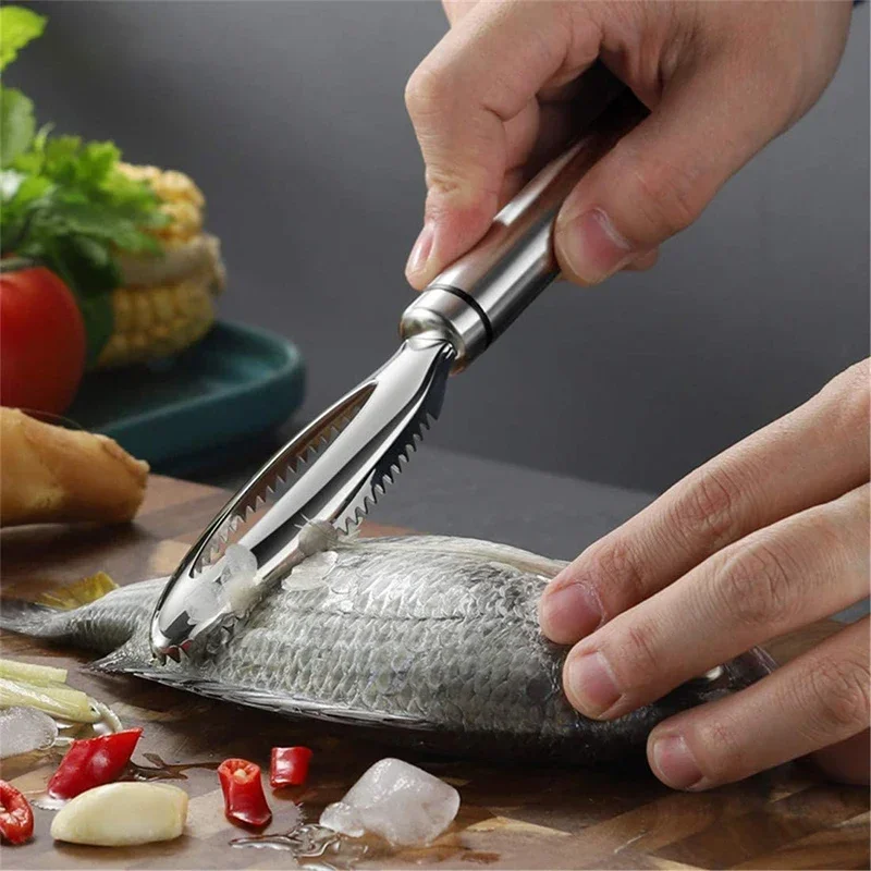 Edelstahl Fisch Skala Schaben Einfach Entfernen Fisch Reinigung Schäler Schaber Fisch Haut Pinsel Meeresfrüchte Werkzeuge Küche Zubehör